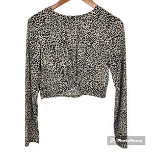 2/$25 SHEIN Brown Leopard Cheetah Animal Print Stretch Cropped Shirt Size XLarge